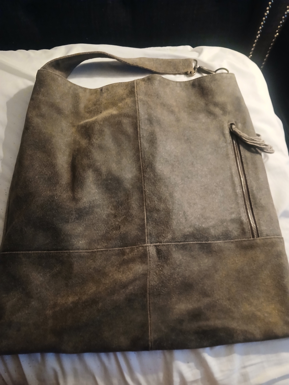 Hobo International Giant Distressed Hobo Shoulder Bag in Olive Brown